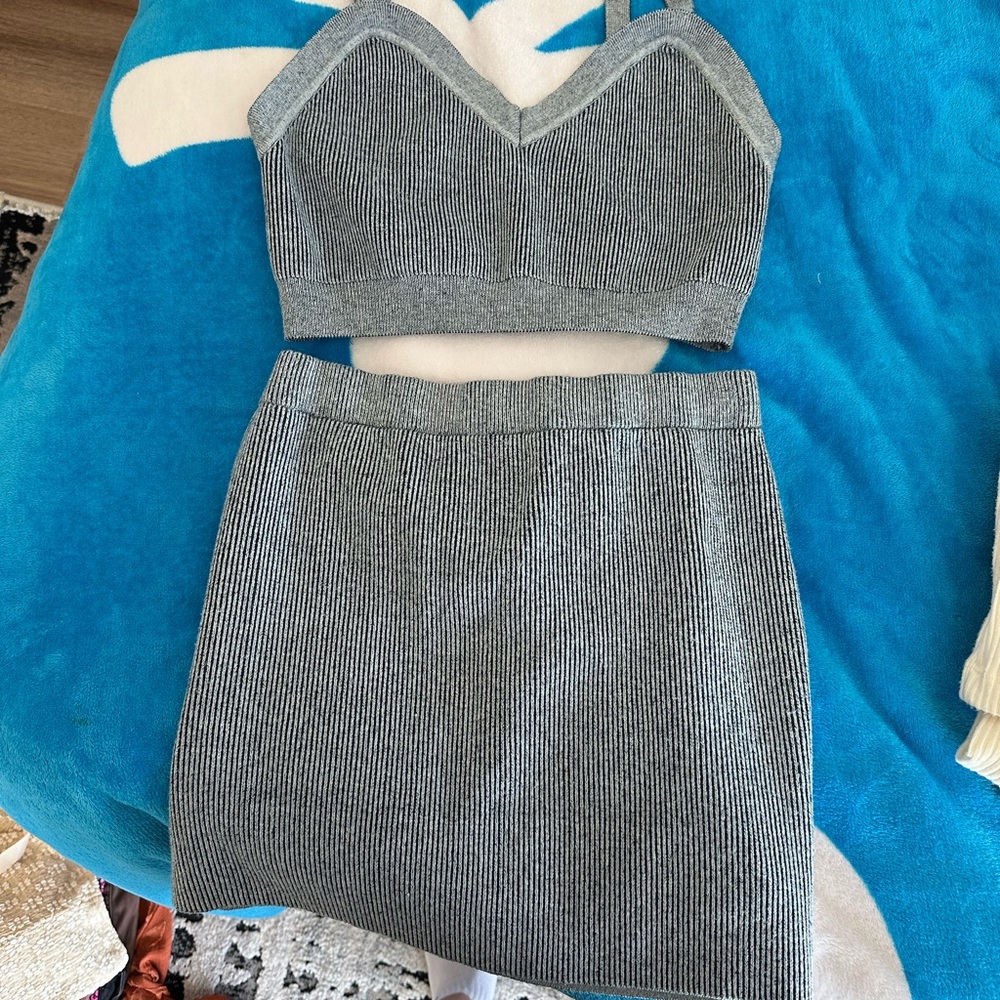 Wild Fable Gray Ribbed Skirt Set
